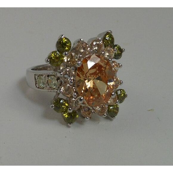 Vintage Sterling Silver Cocktail Ring Sparkly Sim Diamonds Thailand Size 7.25 - Picture 9 of 10